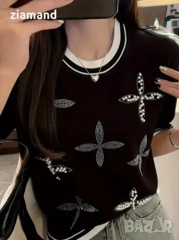 Блуза с къс ръкав плетиво