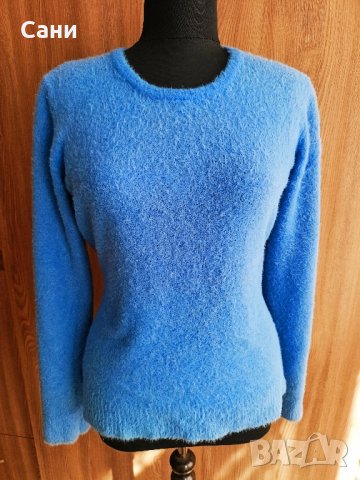 Синя пухена блуза, снимка 2 - Блузи с дълъг ръкав и пуловери - 43660293
