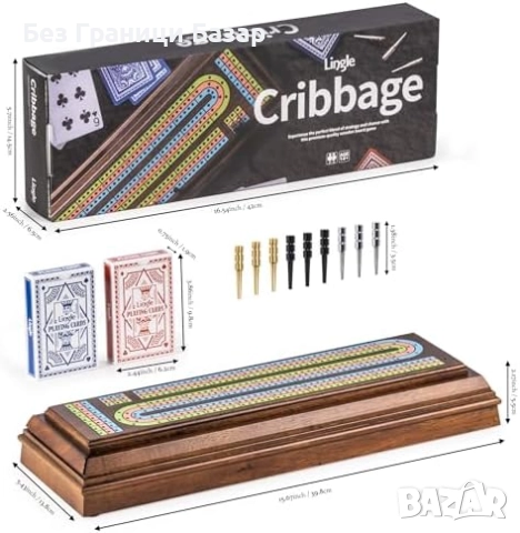 Нов Луксозен дървен сет за Cribbage с 3 писти, карти и метални пинове, снимка 4 - Настолни игри - 52077297