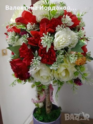 дръвче с текстилни цветя в керамична кашпа височина 60 см , снимка 2 - Декорация за дома - 52025113