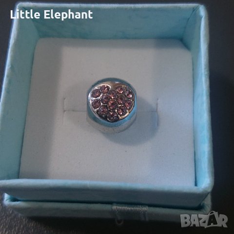 Елемент Пандора топче със сърце с кристали light pink/нов