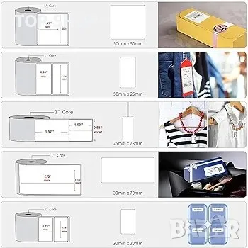 Bluetooth термичен принтер за етикети баркод, адрес, дрехи, бижута Съвместим с Android, iOS, снимка 2 - Принтери, копири, скенери - 48776993
