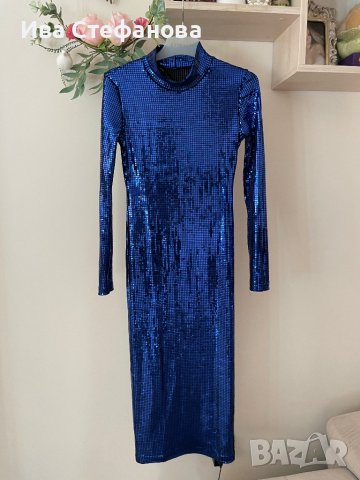 Елегантна хамелион ефект нова синя бляскава  рокля midi миди дължина парти коктейлна официална , снимка 6 - Рокли - 44082750