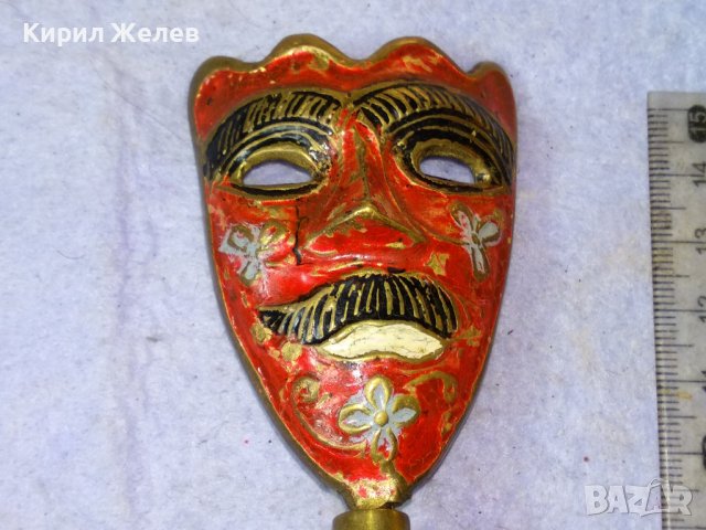 Стара АЗИАТСКА ФОЛКЛОРНА ТРАДИЦИОННА БРОНЗОВА МАСКА ЦВЕТЕН ЕМАЙЛ РЪЧНА ХУДОЖЕСТВЕНА ИЗРАБОТКА 42692, снимка 12 - Декорация за дома - 43951795