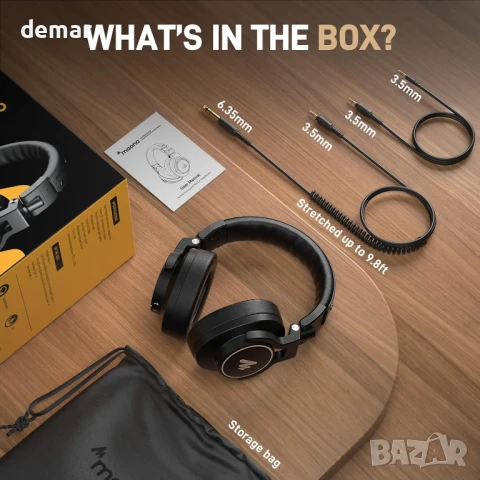 Професионални студийни слушалки MAONO, 50 мм драйвери, кабели 6.35 и 3.5 мм, MH700 черни, снимка 8 - Слушалки и портативни колонки - 50708592