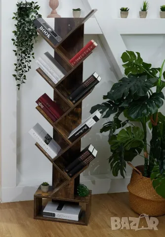 Дървена библиотека за книги тип дърво 9 рафта + чекмедже, бял, венге, снимка 4 - Етажерки - 49723979