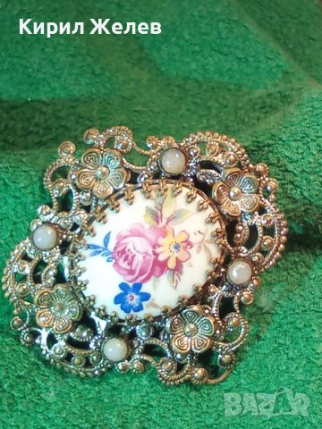 СТАРА ФИЛИГРАННА БРОНЗОВА СКЪПОЦЕННА ПРЕКРАСНА АР НУВО БРОШКА РИСУВАН ПОРЦЕЛАН 27913, снимка 10 - Антикварни и старинни предмети - 37127839