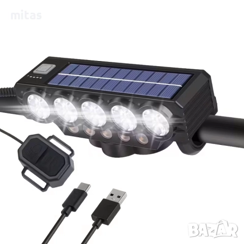 Ултра ярка 20 LED SOLAR светлина за велосипед, Клаксон, Бтерия 4000mAh, снимка 2 - Аксесоари за велосипеди - 51921334