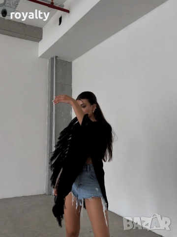 Черно Стилно Дамско Пончо, снимка 4 - Блузи с дълъг ръкав и пуловери - 52216281