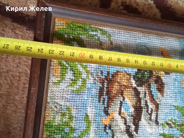 СТАР ГОБЛЕН ПАТИЦИ в ЕЗЕРО ЛЕТЕН ПАСТОРАЛЕН ПЕЙЗАЖ в ДЪРВЕНА РАМКА 30917, снимка 4 - Гоблени - 37791453