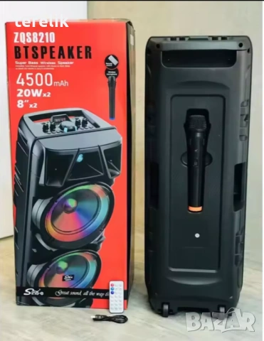 ** Нова ZQS 8210 2х8 120W 6500mah 2 микрофона ПРЕНОСИМА КАРАОКЕ КОЛОНА От вносител 12 месеца гаранци, снимка 6 - Тонколони - 53165326