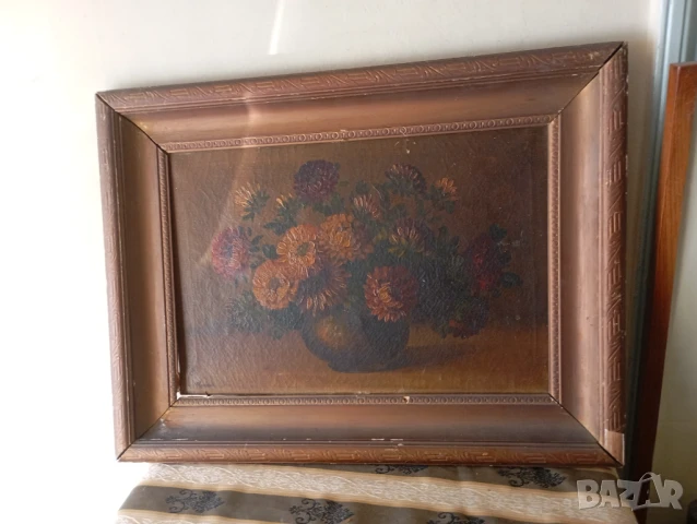 Стара картина - цветя, снимка 3 - Картини - 50946151