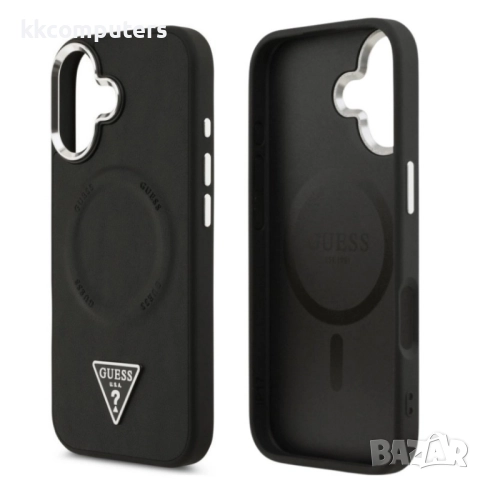 Оригинален кейс Guess Leather Triangle Metal Logo и Протектор За iPhone 17 (6.3), Черен, снимка 5 - Калъфи, кейсове - 52210819