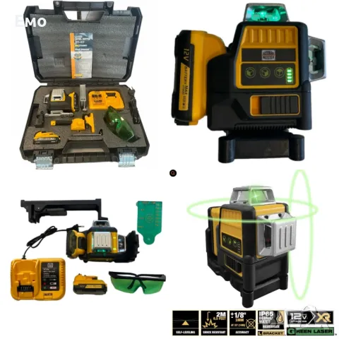 Лазерен 3D -  360 градуса нивелир с 2 батерии 12V 3 AH, 3 лъча