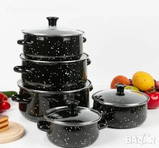 Промоция!Комплект от 5 Броя Тенджери с 5 Стъклени Капаци Черни , снимка 3 - Съдове за готвене - 49165978