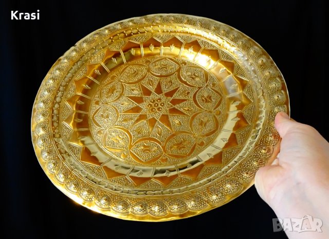Персийски бронзов поднос,плато,синия,маркиран, снимка 3 - Антикварни и старинни предмети - 27920081