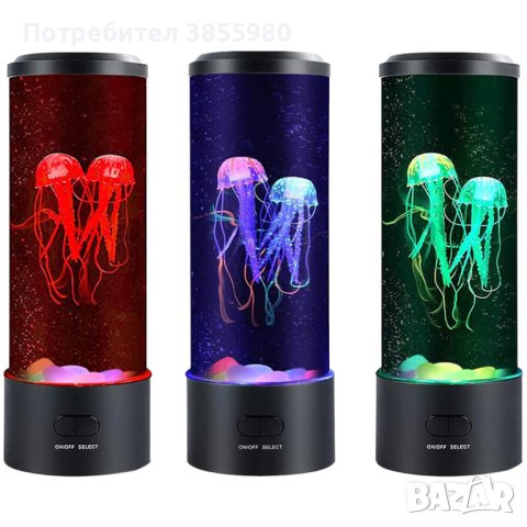 Настолна LED нощна лампа аквариум с медузи, снимка 1 - Декорация за дома - 44058610