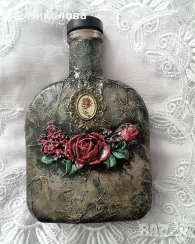 Винтидж ръчно декорирана празна бутилка , снимка 2 - Други - 50584072