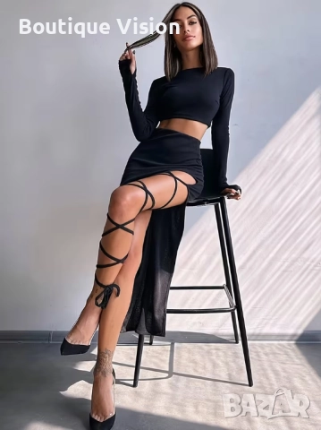 Ново! Стилна черна къса блузка, наличен размер S. , снимка 2 - Блузи с дълъг ръкав и пуловери - 52773973