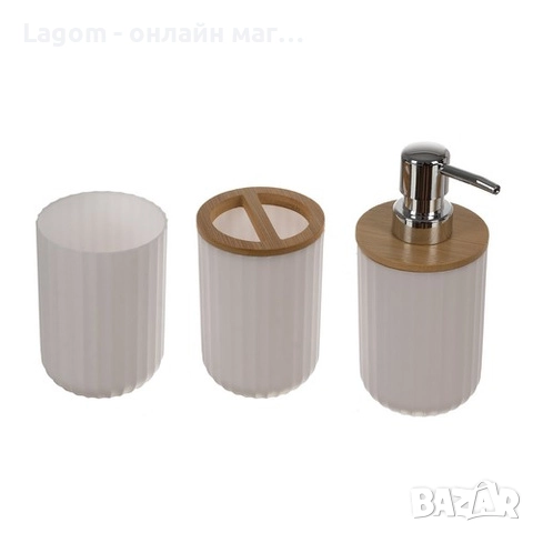 Комплект аксесоари за баня Ruhhy 24635 – 6 елемента с бамбукови детайли, бял цвят, снимка 3 - Органайзери - 52549605