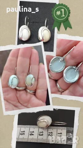 Два различни чифта / Винтидж / Сребърни обеци с бяло котешко око и лунен камък / проба 925 на СБХ, снимка 2 - Обеци - 32540701