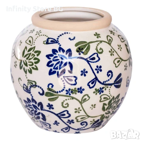 🌿✨ Керамична ваза със заоблена форма – синьо и зелено ✨🌿