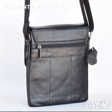 Мъжка  кафява кожена чанта с капак от телешки бокс черно, дъб  и  тик, снимка 10 - Чанти - 38999742
