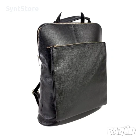 Стилна дамска раница от естествена кожа – черна, многофункционална