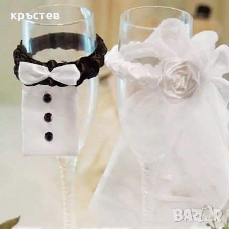 Декорация за чаши на младоженци, снимка 3 - Подаръци за сватба - 28196179