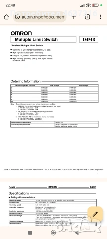 Краен изключвател OMRON D4MB-441G, снимка 10 - Резервни части за машини - 53066961