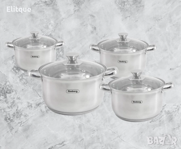 Комплект тенджери Rosberg 16/18/20/24см. - 1.8/2.5/3.4/5.8л., Неръжд. стомана, снимка 2 - Съдове за готвене - 52672413