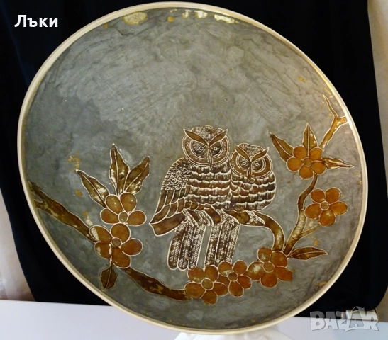 Висока бронзова фруктиера с Бухал,Сова,31 см.,1.3 кг. 