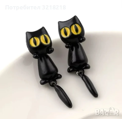 Обеци котета, два модела с жълти и с бели очи, снимка 2 - Обеци - 50488053
