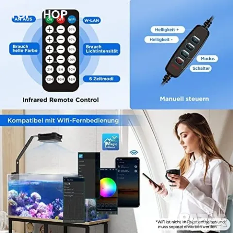 Нова 25W LED светлина за аквариум RF дистанционно затъмняване, снимка 4 - Аквариуми - 49217216