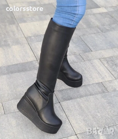 Ботуши на платформа - черна кожа с черно ходило - 136K, снимка 1 - Дамски ботуши - 35873044
