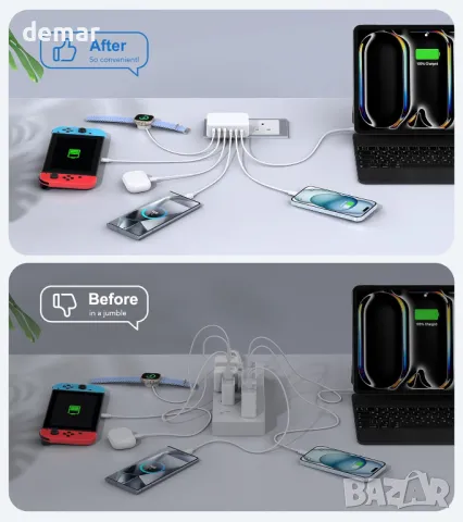 USB C щепсел за бързо зареждане, 100 W PD захранващ адаптер + USB A, снимка 7 - Друга електроника - 47290412