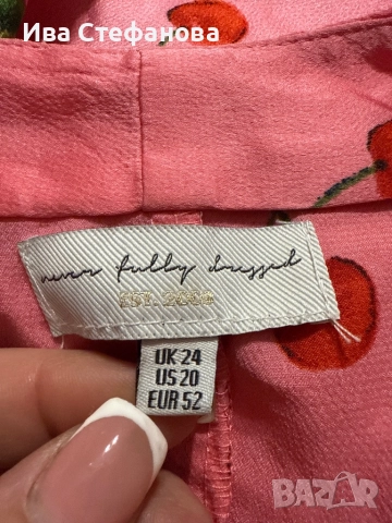 Розова елегантна дълга рокля тип халат прегърни ме принт черешки череши универсален размер , снимка 9 - Рокли - 43057226