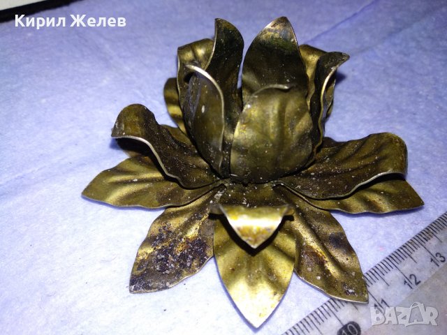 КРАСИВ СТАР ФЛОРАЛЕН СРЕБРИСТ МЕТАЛЕН ВИНТИДЖ СВЕЩНИК - РОЗА 41335, снимка 2 - Други ценни предмети - 43598206