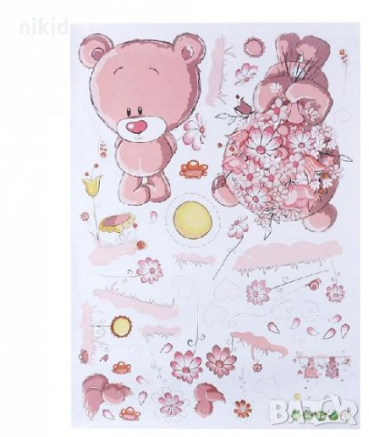 2 Розови мечета Теди бебешки детски самозалепващ стикер лепенка за стена и мебел детска стая декор, снимка 2 - Други - 26212058