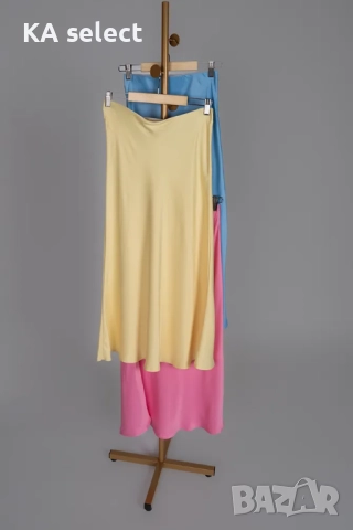 Сатенена миди пола в жълто – Limoncella, снимка 3 - Поли - 51453385