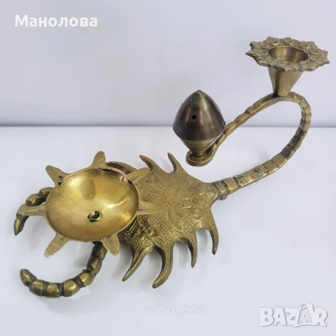 Свещник с държач и отвори за ароматни пръчици във формата на скорпион., снимка 2 - Антикварни и старинни предмети - 50970331