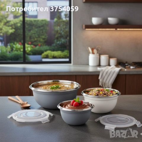 Комплект GOURMETmaxx купи от неръждаема стомана с капаци – 3 в 1 за съхранение и свежест, снимка 5 - Кутии за храна - 53209054