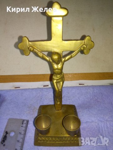 Старо КРАСИВО МАСИВНО НАСТОЛНО БРОНЗОВО РАЗПЯТИЕ КРЪСТ с ДВЕ КАНДИЛЦА 42678, снимка 14 - Декорация за дома - 43827861