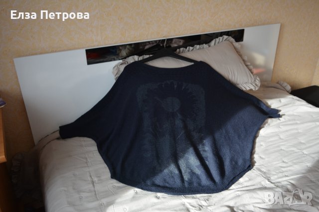 Зимна тъмносиня блуза три четвърта ръкав прилеп, снимка 1 - Блузи с дълъг ръкав и пуловери - 43861061