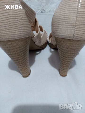 MANFIELD - ЕСТЕСТВЕНА КОЖА - елегантни сандали, широки каишки, цвят бежов, снимка 4 - Дамски елегантни обувки - 32398194