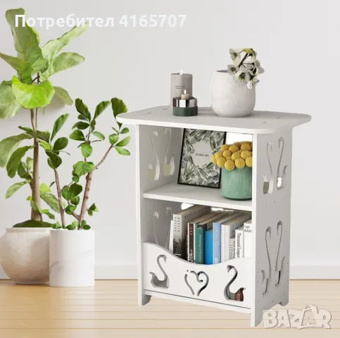 Компактна бяла PVC маса с декоративни изрязани орнаменти и три нива за съхранение, снимка 3 - Декорация за дома - 49029041