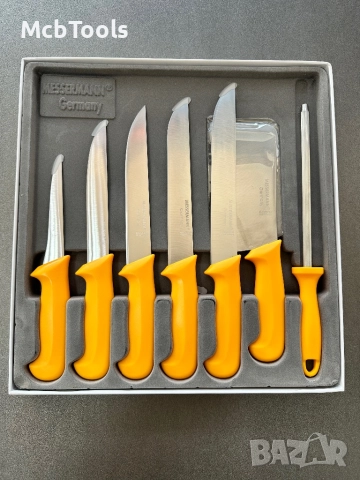 Комплект професионални немски месарски ножове 5 броя със сатър и масат, снимка 2 - Други инструменти - 52858120