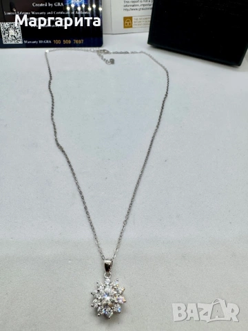 Сребърно колие с мойсанит (диамант)1 карат, снимка 7 - Колиета, медальони, синджири - 53205726