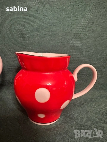 Съветски сервиз Барановски завод. Червен с бели точки, снимка 8 - Сервизи - 53218445