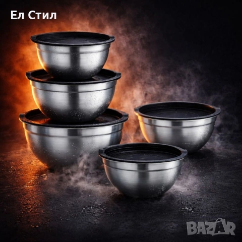 Комплект купи от неръждаема стомана 18/10 с капаци – 10 части, матово покритие, снимка 3 - Прибори за хранене, готвене и сервиране - 53567134